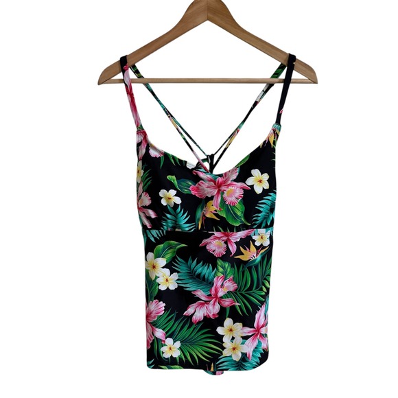 Island Escape Women's Tankini Top Floral Tropical Swimsuit Size 16 - Picture 1 of 5